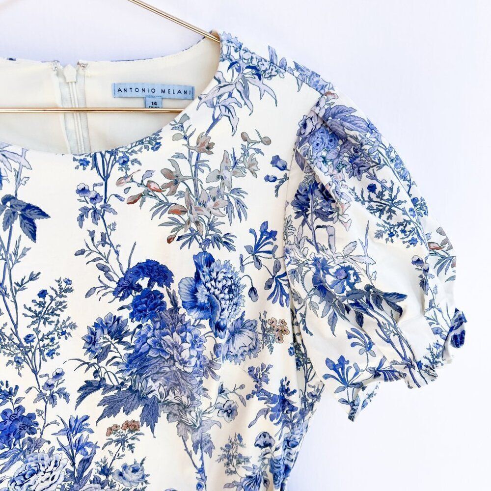 Antonio Melani Jessie Blue Skies White Floral Short Sleeve Drop Waist Dress 14 - Picture 7 of 12
